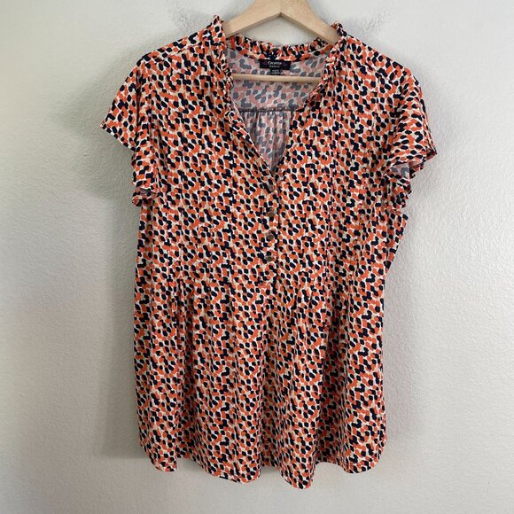 Cocomo Woman Plus 1X Spotted Print Button Front Blouse Flutter Sleeve Tunic Top - Picture 6 of 10